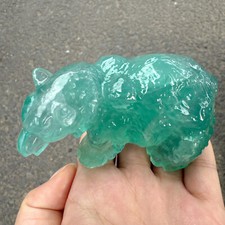 Natural Fluorite Quartz Hand Caved Bear Skull Crystal Reiki healing 300g+