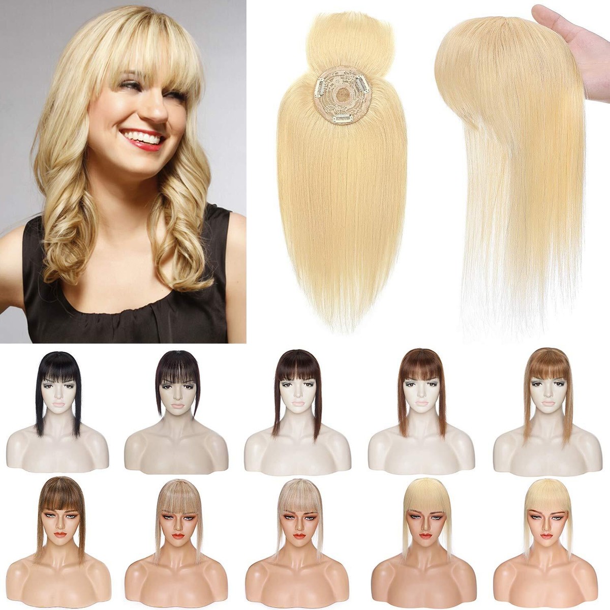 Human Hair Topper 150% Density Clip-In Bangs 8 Inch REECHO Women main image 2