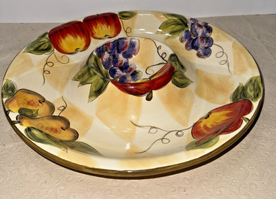 Tabletops Lifestyles Harlequin Fruit Chip Dip Serving Dish Hand Painted 13 