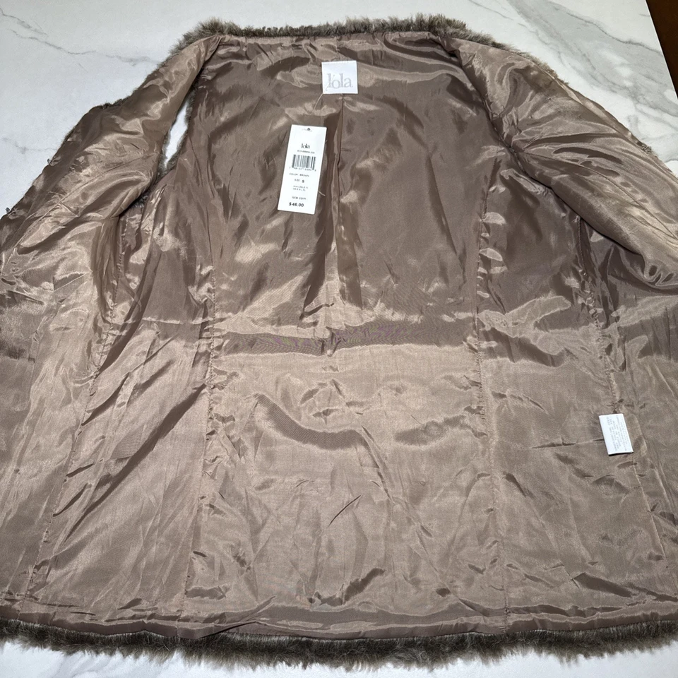 Chaleco LOLA Mujer Piel Sintética Marrón Tostado Sin Mangas Cierre Frontal Forrado Talla Pequeña Nuevo con Etiquetas Foto 4 de 4