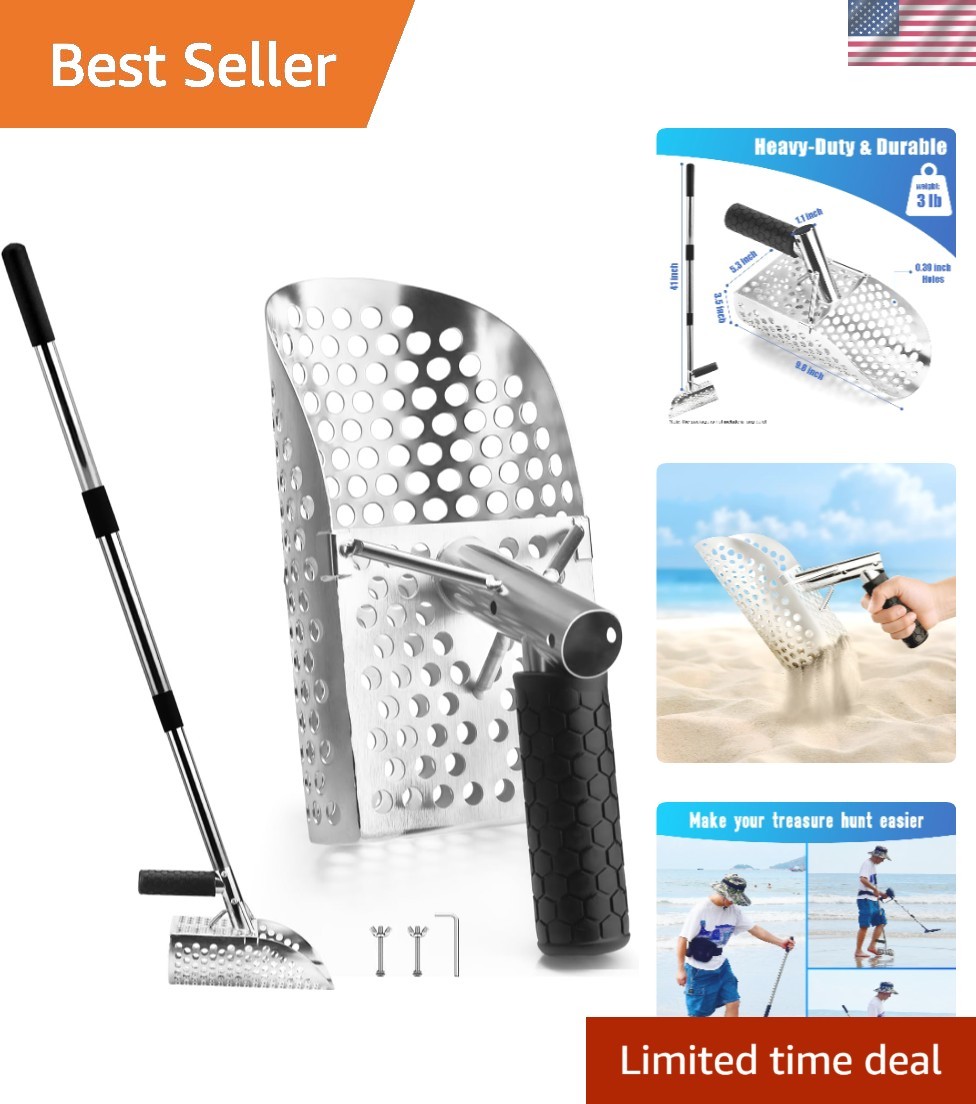 Heavy-Duty Stainless Steel Sand Scoop with Detachable Handle for Metal Detecting