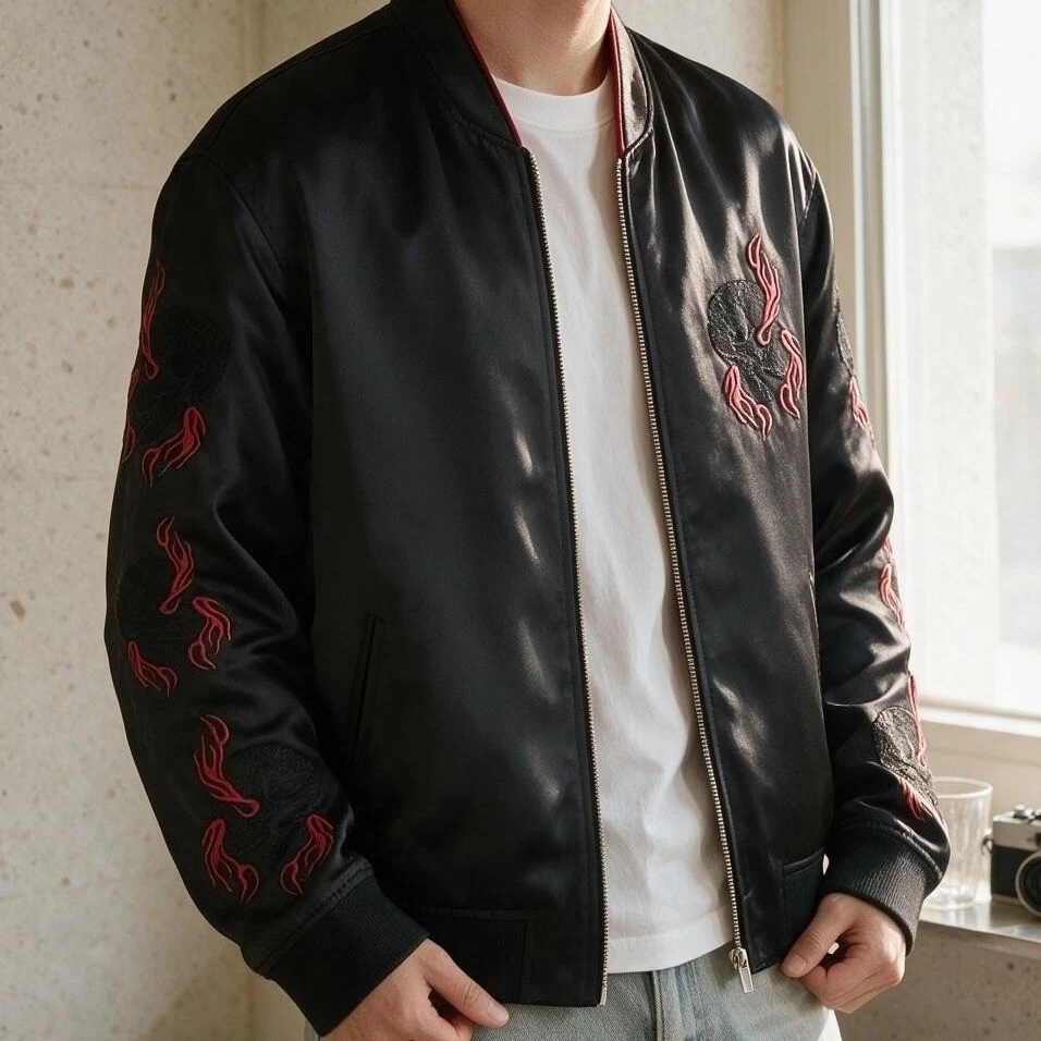 The Kooples Moonlight Embroidered Bomber Jacket NWT Euro 50 US Large Satin Flame - product detail image 1