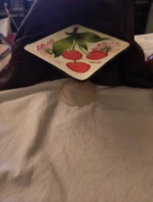 J.mcall , Blue Sky ceramic trinket dish w/  a glass pedestal. featuring...