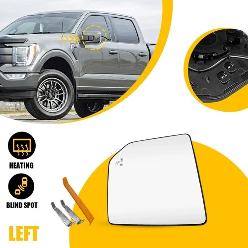 Mirror Glass with Heated Blind Spot Spotter Lens Driver Side For FORD F150 15-20