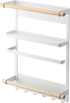 YAMAZAKI 2559 TOSCA Magnetisches Kühlschrank-Regal, Weiß, Stahl/Holz, Minimalist