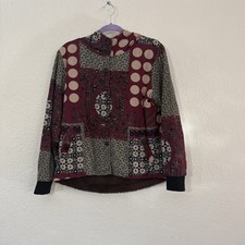 Boho Patchwork Hooded Jacket Womens Faux Fur Lined Snap Front Pockets