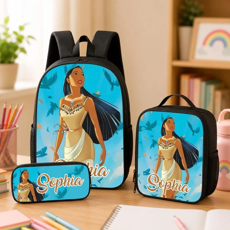 Personalized Tribal Princess Backpack Set 3 Pcs Custom Name Kids School Bag