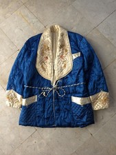 Vintage 1940s Japanese Smoking Jacket Embroidered Dragon Short Quilted Robe M