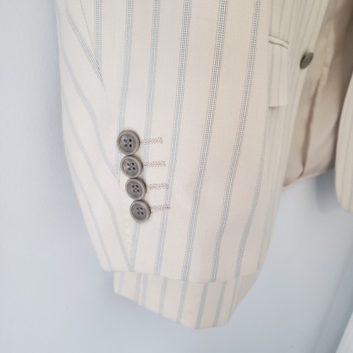 Ermenegildo Zegna Jacket Cream Blue Pinstripe 100% Wool Men's EU 56 US 46 - Picture 9 of 15