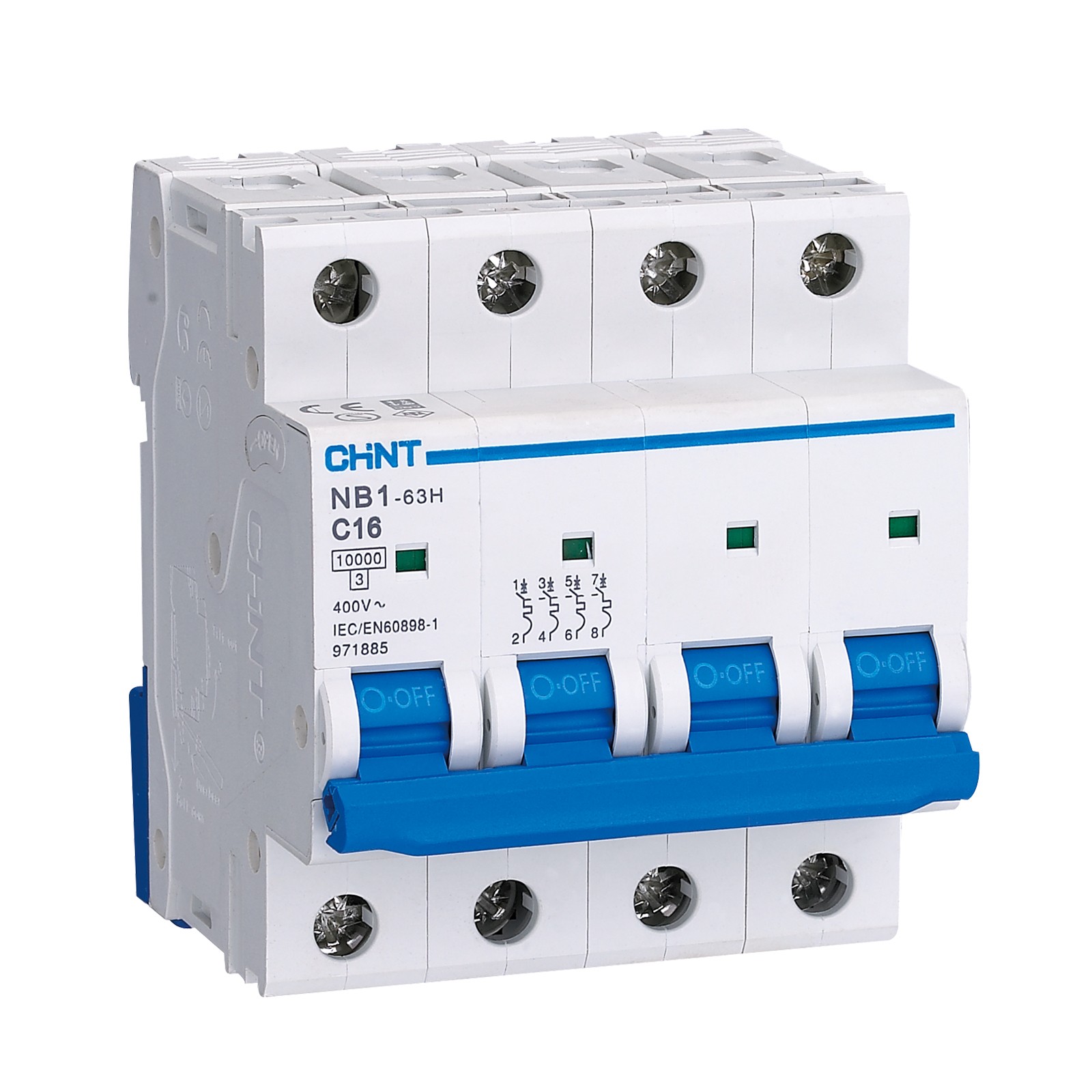 chint mcb nb1-63b4p02 2a, 4p 6ka 4p b curve
