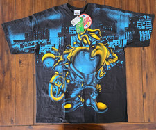 Vtg NOS 90s Taz Looney Tunes T-Shirt XL Glow in the Dark Motorcycle Black