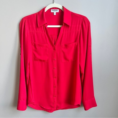#ad #ad Express Portofino Shirt Women#x27;s Small Red Office Work Feminine Classic Date Top $18.00