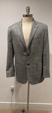 Lanificio di Pray Wool Houndstooth Plaid Blazer Gray Single-Breasted 42
