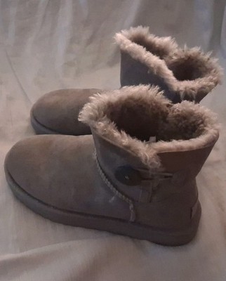 UGG MINI BAILEY BUTTON II CHARCOAL SHEEPSKIN SUEDE  WOMEN'S BOOTS SIZE US 8