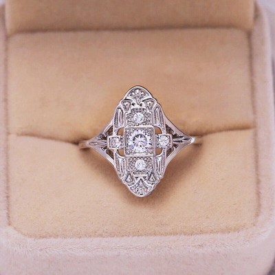 Vintage Art-Deco B Ring 2Ct Round Cut Lab-created Diamond 14K White Gold Plated