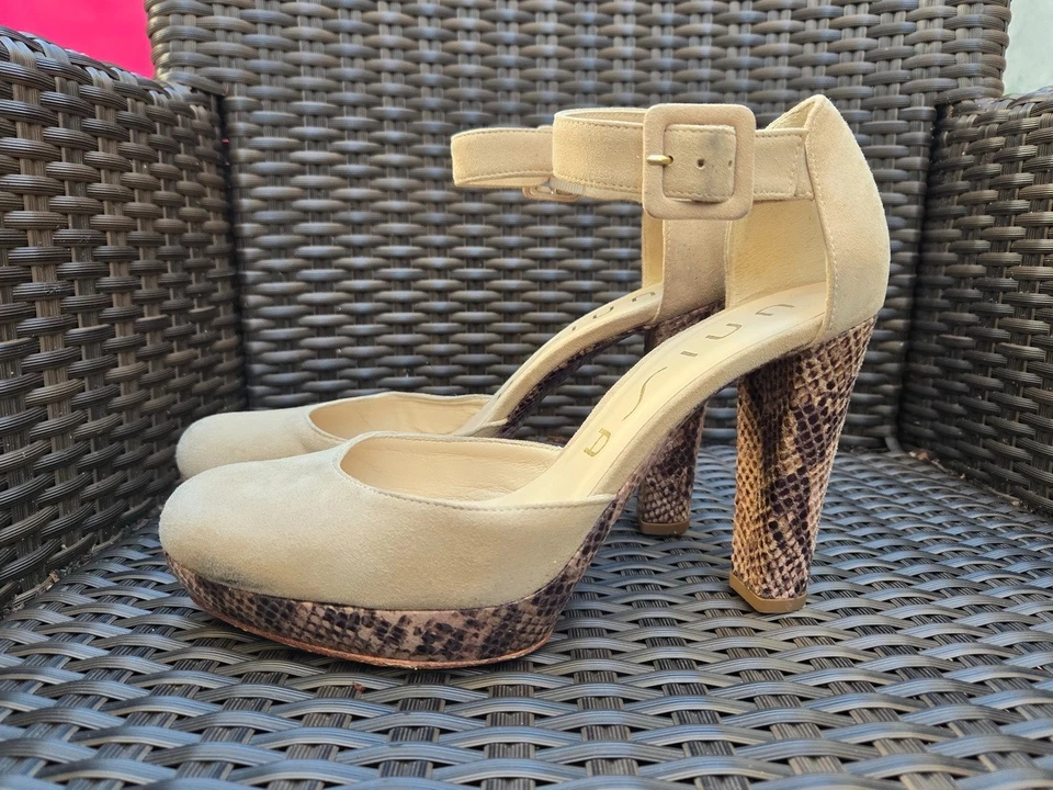 (F105 956) 👠 Escarpins à Brides Unisa – Suède Beige & Talons Python – Taille 38 - Photo 2/4
