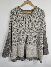 Peruvian Connection Ojito Pima Cotton Swoncho Sweater Brown Cream Knit S/XS