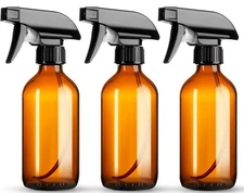 NORME 3 Pack 8oz Amber Glass Spray Bottles w/ Adjustable Nozzle & Labels NEW