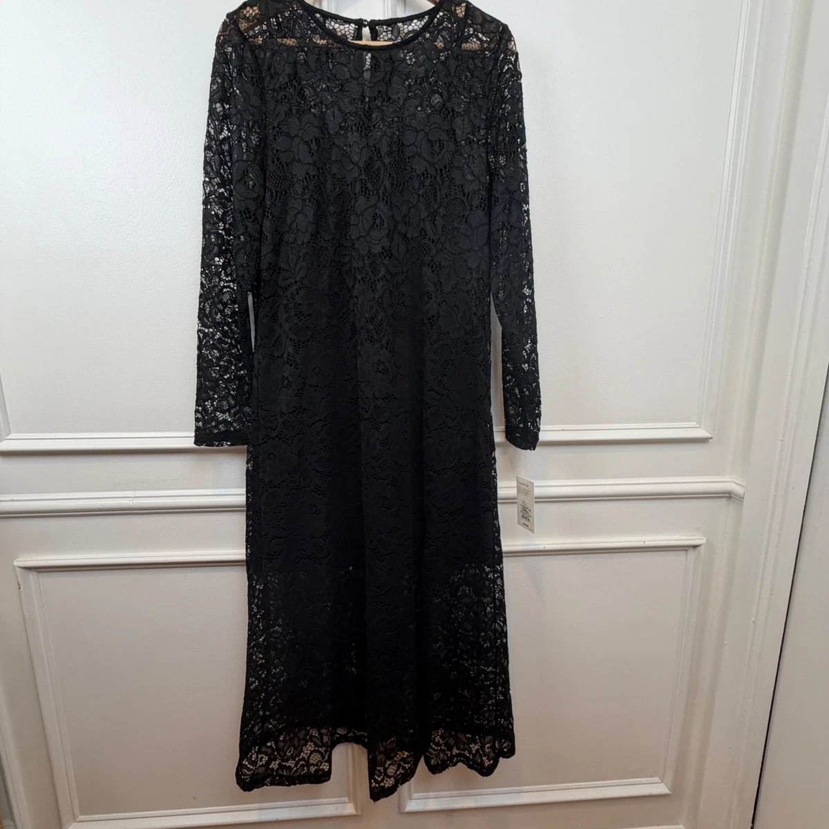 knee length dresses for ladies Evry | Black Lace Long-Sleeve Mini Dress with Oversized Satin Bow