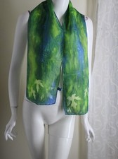 Estate Hand-Painted GREEN SILK TAFFETA 52x8 Scarf Wrap Artist HAND MADE