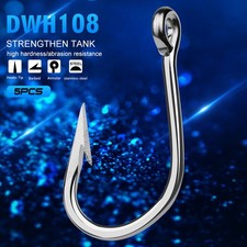 10 Pcs Stainless Steel Saltwater Fishing Hooks Big Game Sharp Hook Size 6/0-12/0