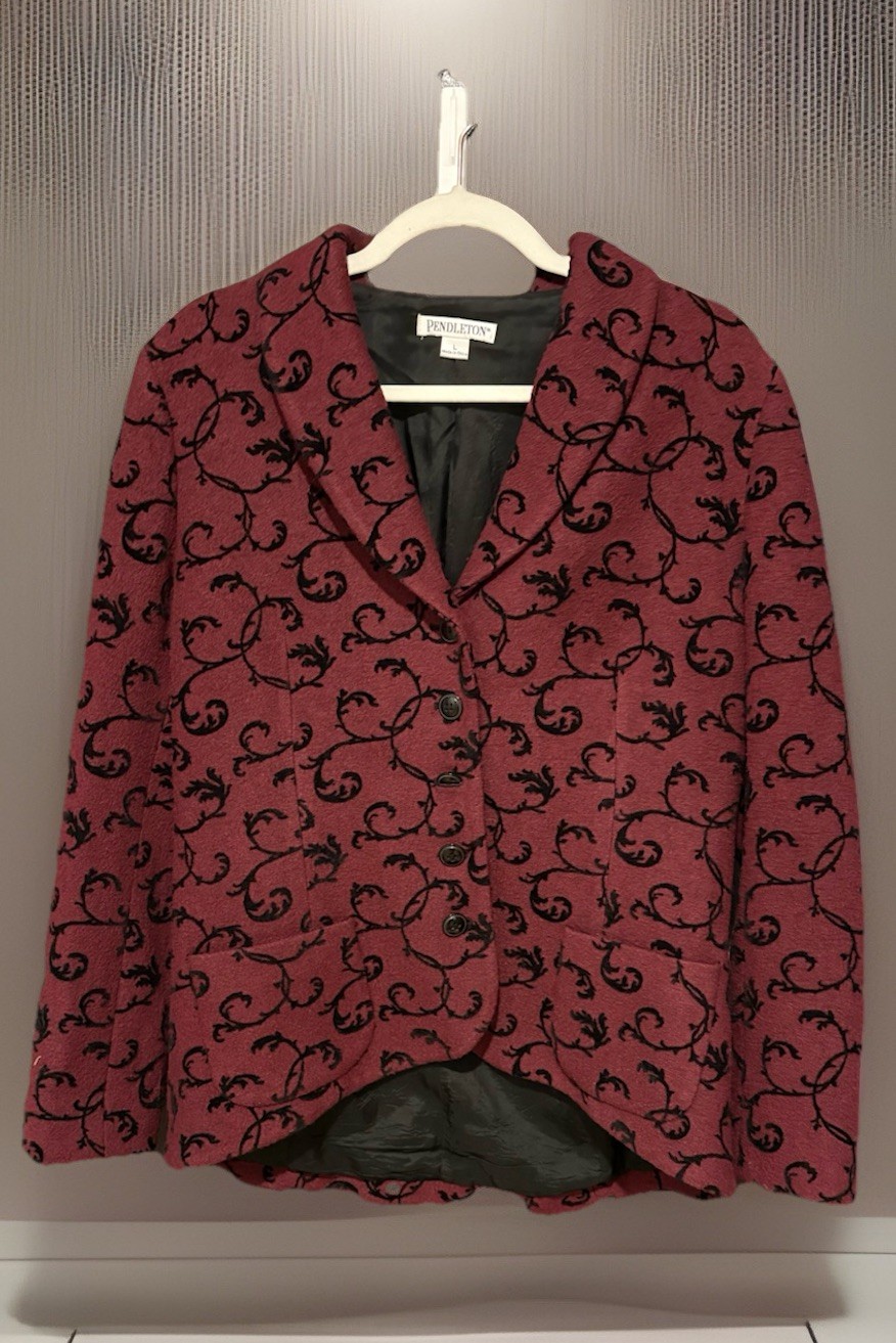 Pendleton Burgundy Flocked Scroll Wool Blend Blaz… - image 1