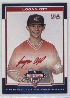 2017 Panini USA Baseball Stars & Stripes Red Ink 9/10 Logan Ott #16 Auto 0i76