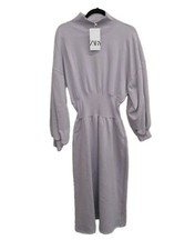 Zara Plush Midi Dress In Lavender Mock Neck Balloon Sleeves & Cinched Waist. M