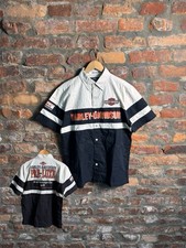 VTG Harley Davidson Mechanic Patch Camp Shirt Large Black SMALL Workshop Garage