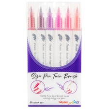 Pentel Arts Sign Pen Twin Brush 6/Pkg-Pink Hues