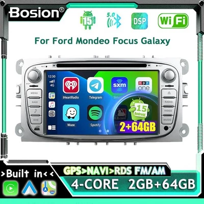 BOSION For Ford Mondeo Focus Galaxy Car Stereo Radio Android 15 CarPlay DVD&CD 2GB+64GB