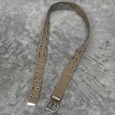 Tan Cotton Grommet Belt Distressed Canvas Double Prong Roller Buckle 42 in