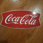 Vtg Coca Cola Porcelain Sign Fishtail Gas Station Pump Plate 16" Hanging mancave