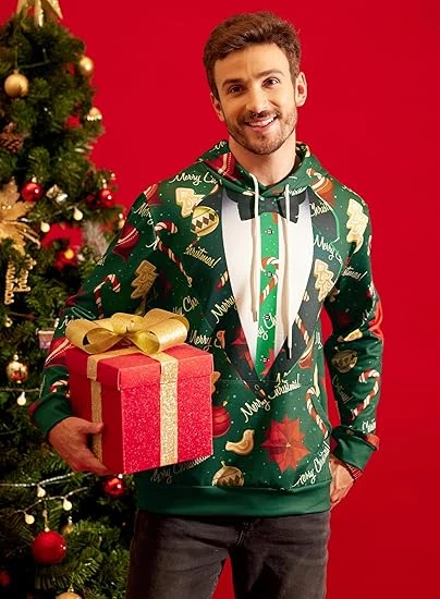 Christmas Suit Hoodie 3D Print Funny Pullover Holiday Ugly Sweater