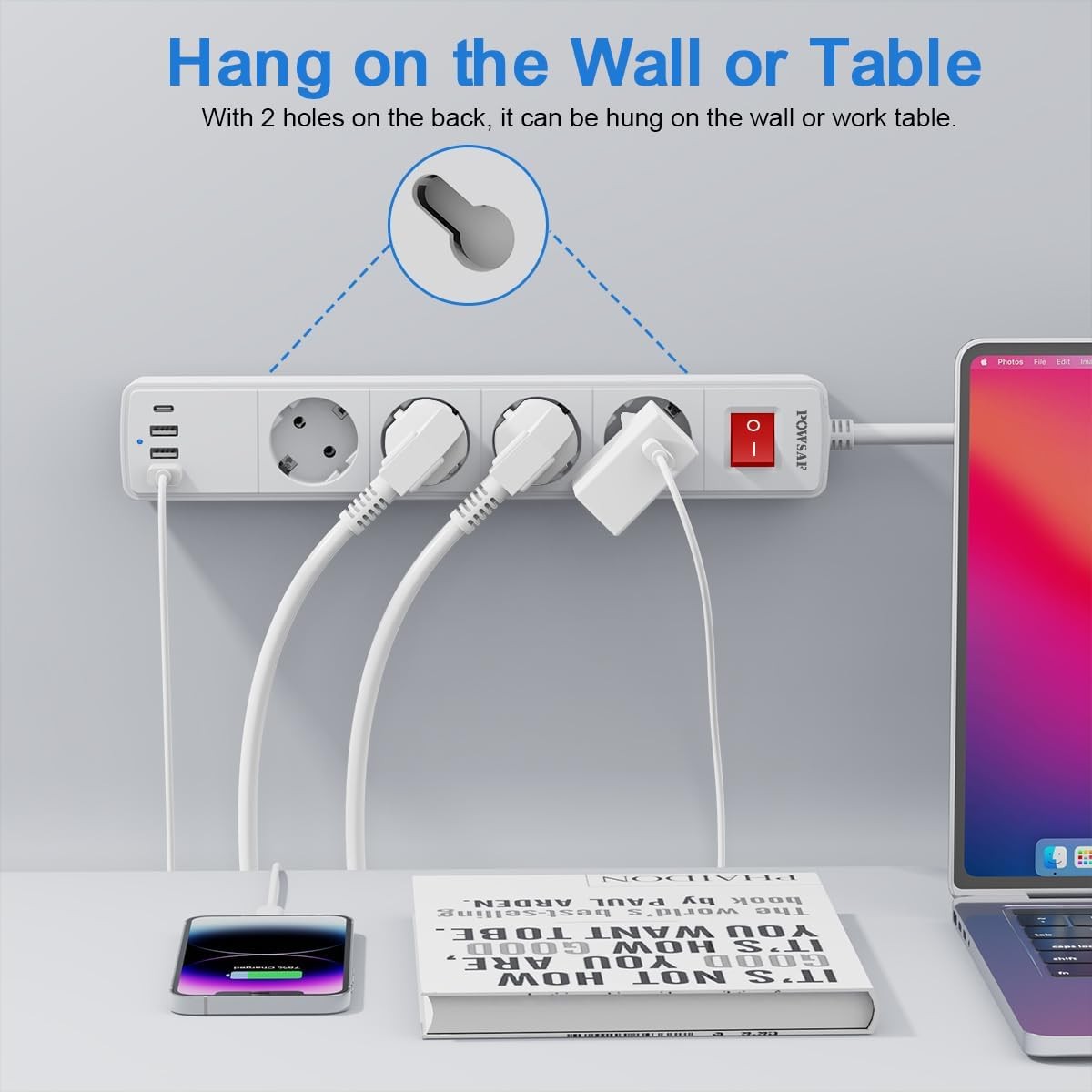 Multiprise avec USB POWSAF idéale pour le télétravail et salon connecté