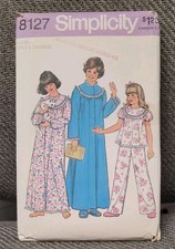 Simplicity 8127 Girls Nightgown Pajamas Robe Sewing Pattern 1970s Large UNCUT