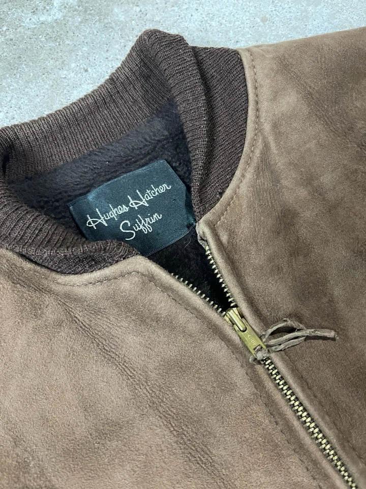 Chaqueta Bomber Vintage Años 60 Gamuza Para Hombre Talla Mediana Marrón Rockabilly Cremallera Forrada Foto 3 de 4