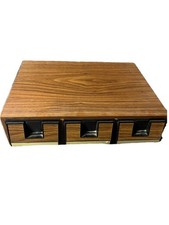 Vintage Cassette Tape Organizer Storage Box Faux Wood 3 Drawer Holds 42 Tapes