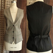 Vintage 1980s Women's Vest, Rafaella Black White and Red Plaid Wool, Size Medium
