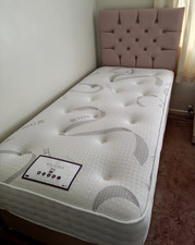 Pink Upholstered Single Divan Storage Bed with 2 Drawers & Tencel Mattress - VGC