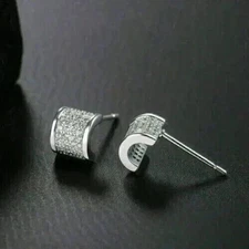 1.50 CT Round Real Moissanite Men's Cluster Stud Earrings 14K White Gold Plated