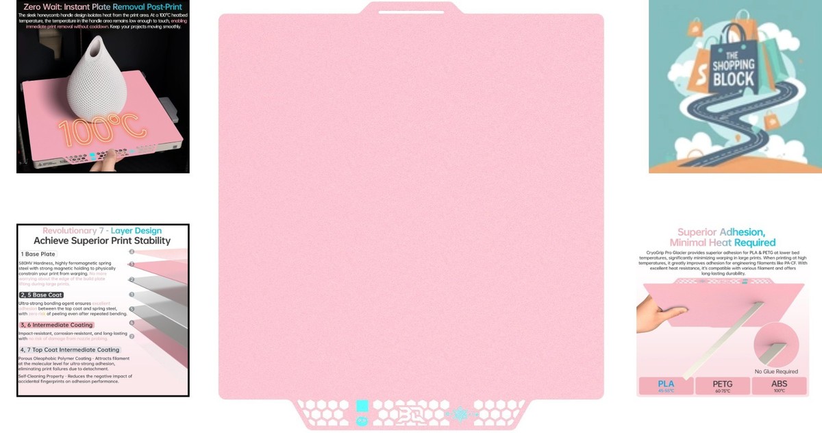 BIQU CryoGrip Pro Glacier Build Plate for Bambu-Lab, Pink