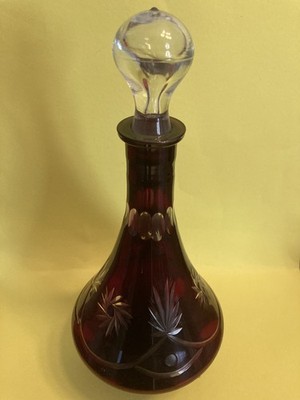 Rote Karaffe ca. 36 cm Bleikristall Rot Vintage Dekanter