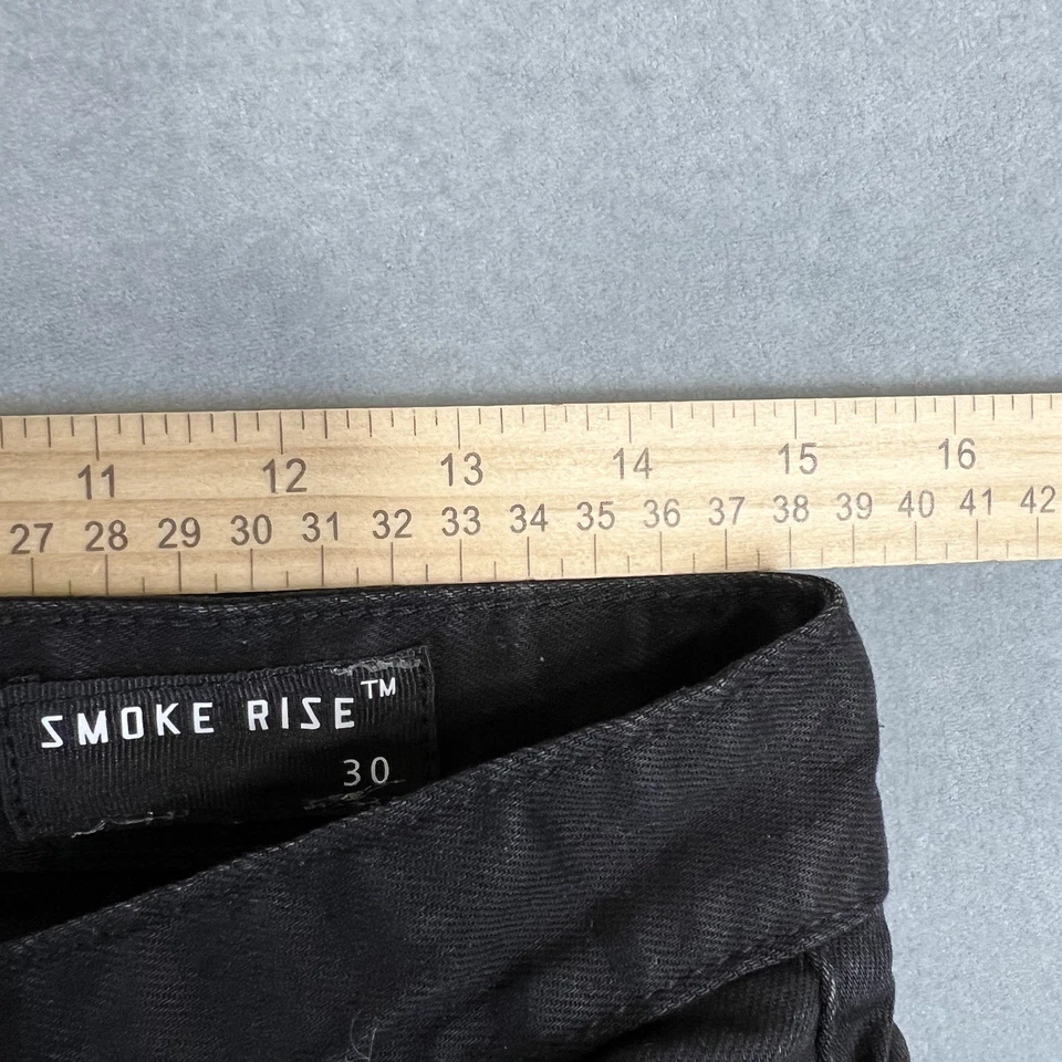 Smoke Rise Denim Jeans Shorts Mens 30 Black Distressed Raw Hem Stretch Denim - Image 4 of 4