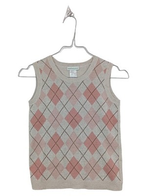 Vertbaudet Pullunder Mädchen Gr. 126/128 Argyle Beige Rosa Baumwolle