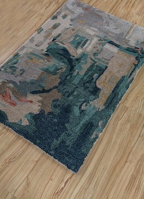 5x8 antique white/teal blue hand tufted Rug bedroom office hall