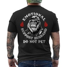 Emotional Support Husband Do Not Pet Funny Monkey Retro ON BACK T-Shirt