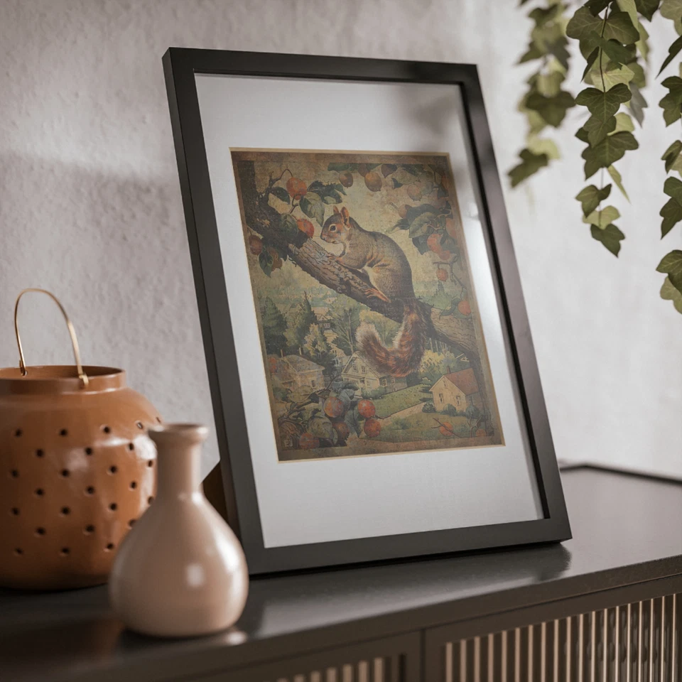 Arte de pared de árbol frutal ardilla de colección, alimentador de ardillas de bosque decoración de naturaleza regalo Foto 4 de 4