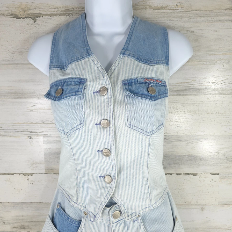 JEANS APRETADOS VINTAGE AÑOS 90 MUJER TALLA 3/4 PEQUEÑO AZUL DENIM MAMELUCO SIN MANGAS... Foto 4 de 4