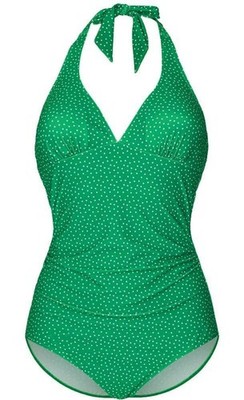 Numph Damen Badeanzug Schwimmanzug NUAQUILINA SWIMSUIT, Grün/Weiß, M
